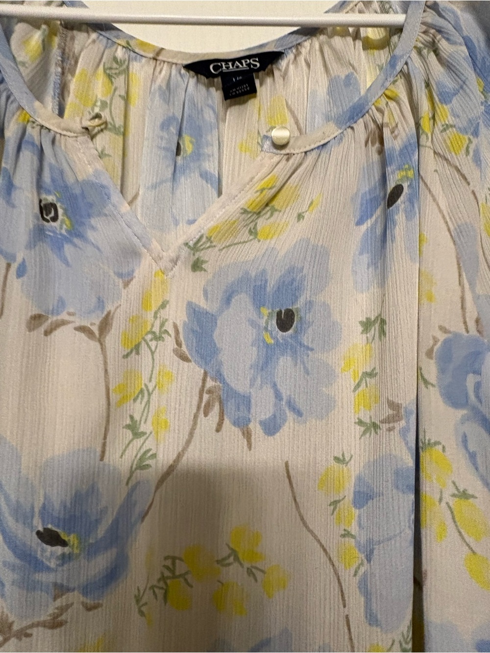 Chaps Light Blue Floral Ruffled Sleeve Blouse - Picture 6 of 10